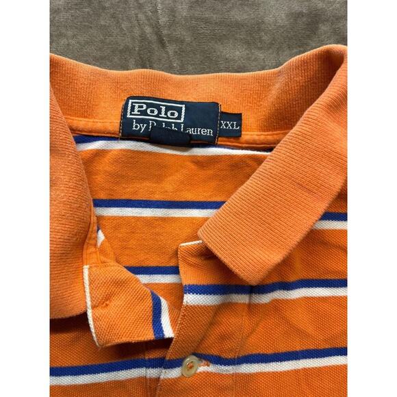 Polo by Ralph Lauren Striped Orange White Polo Shirt Orange Pony Size XXL - Picture 4 of 6